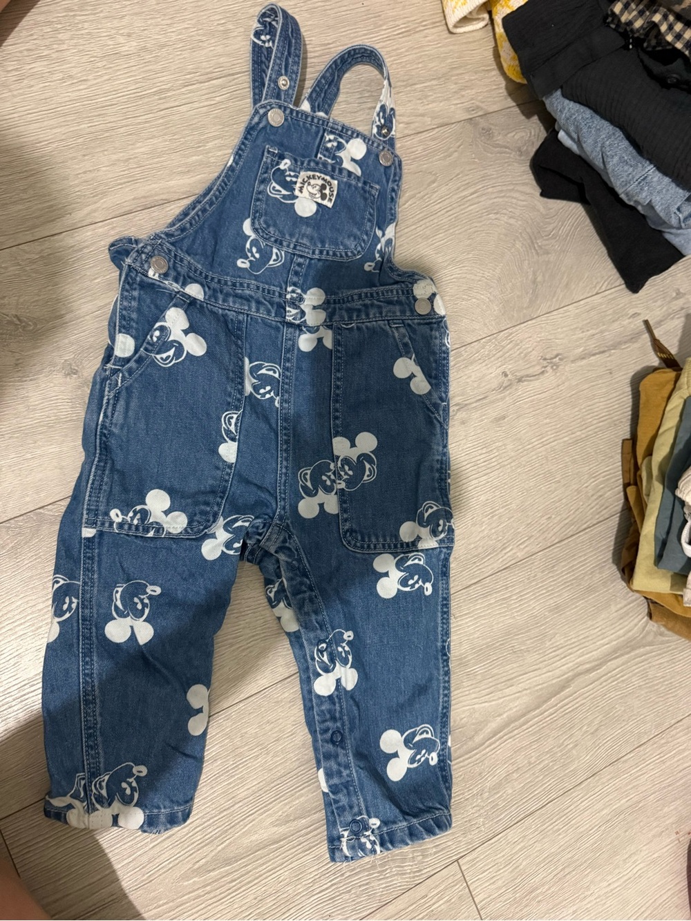 H&M Blue Denim Overalls with White Character Print